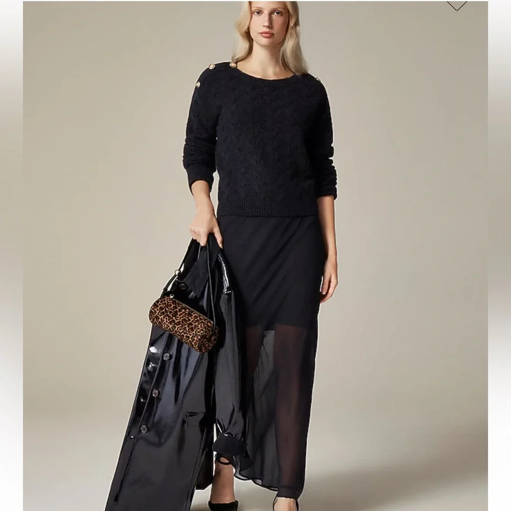 J. Crew grey medium cable knit alpaca wool blend sweater with buttons.